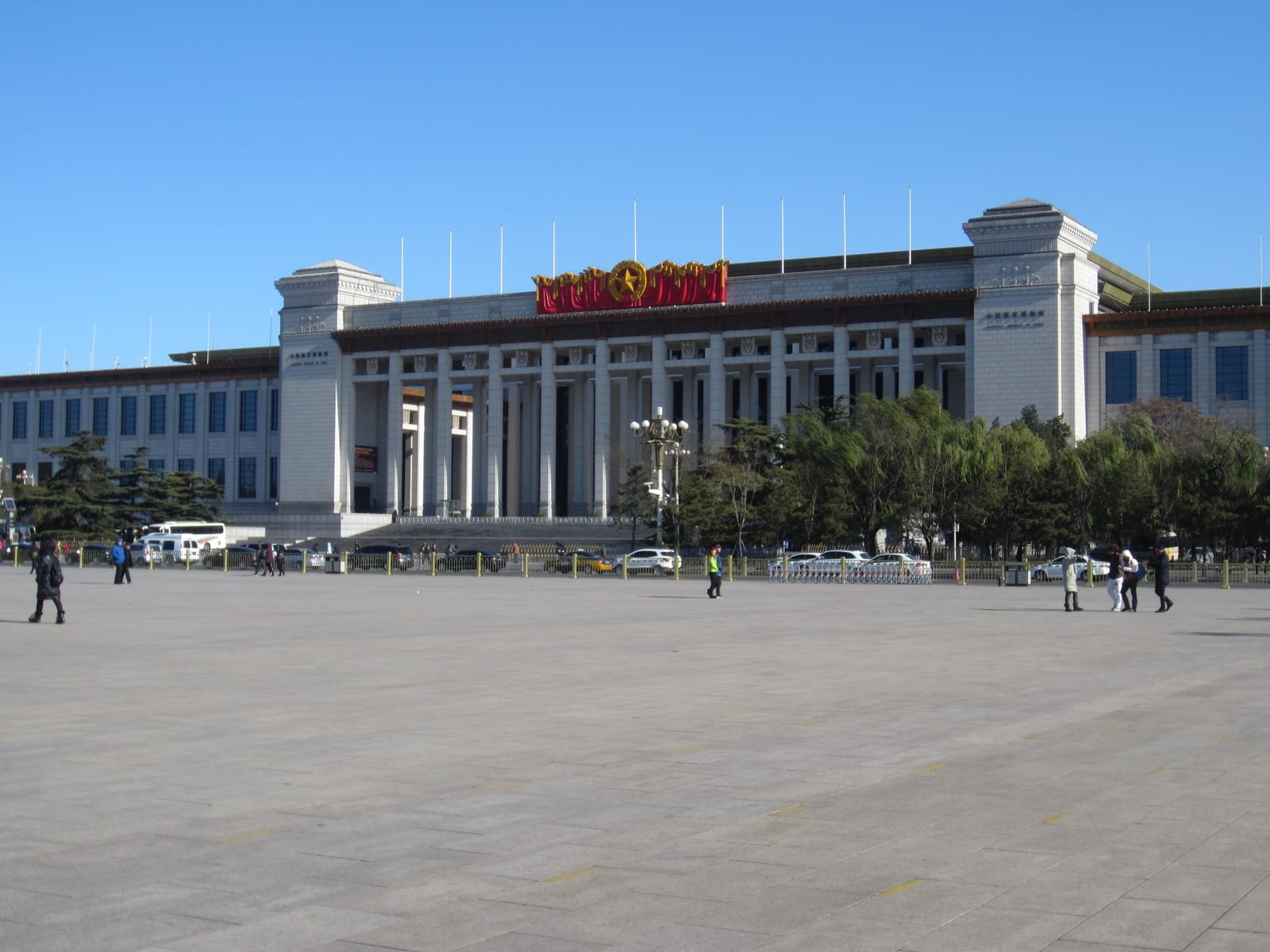 Main facade, entrance square and visitors at the National Museum of China in Beijing